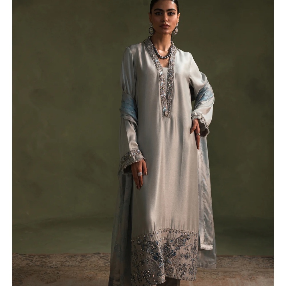 Ammara Khan Ice Blue Kameez 3 piece